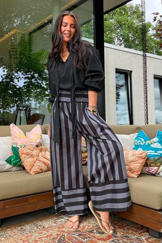 Bloc Stripe Wide Leg Pant Black & Storm